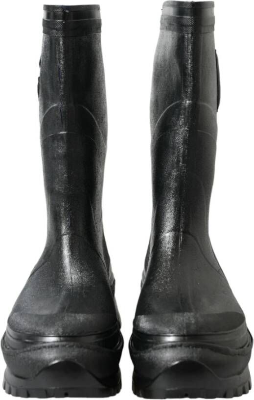 Dolce & Gabbana Zwarte reliëf metallic rubberen laarzen Black Heren