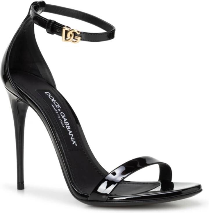 Dolce & Gabbana Zwarte Sandalen met Ketting en DG Logo Black Dames