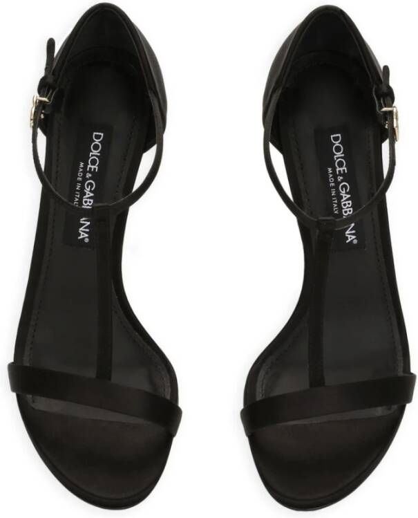 Dolce & Gabbana Zwarte Satijnen T-Bar Stiletto Sandalen Black Dames
