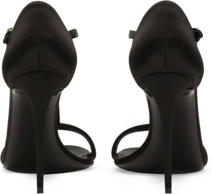Dolce & Gabbana Zwarte Satijnen T-Bar Stiletto Sandalen Black Dames