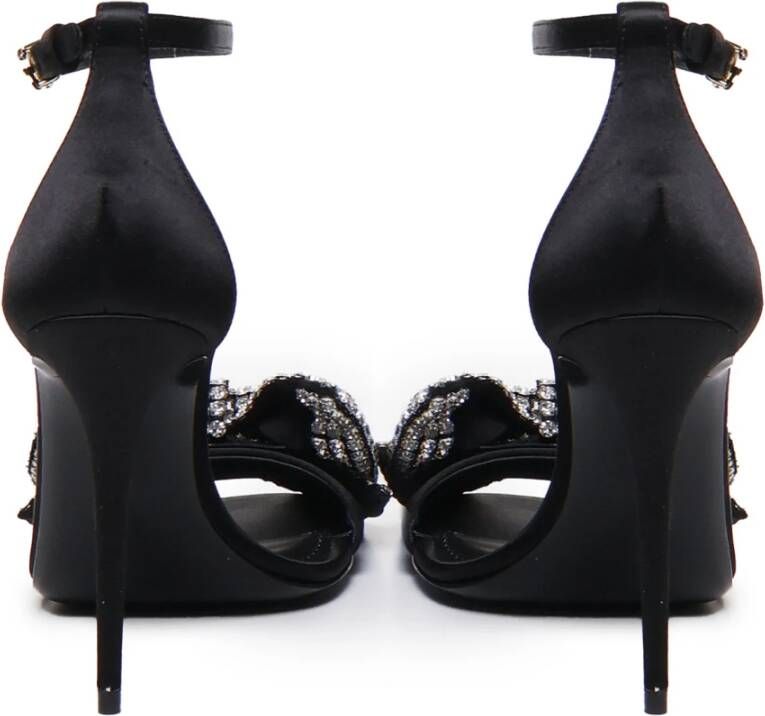 Dolce & Gabbana Zwarte Satijnen Enkelband Sandalen met Strik van Strass Black Dames