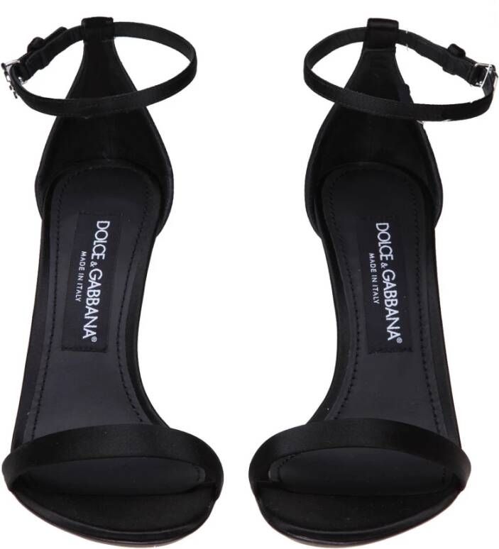 Dolce & Gabbana Zwarte Satijnen Sandalen met Verstelbare Enkelband Black Dames