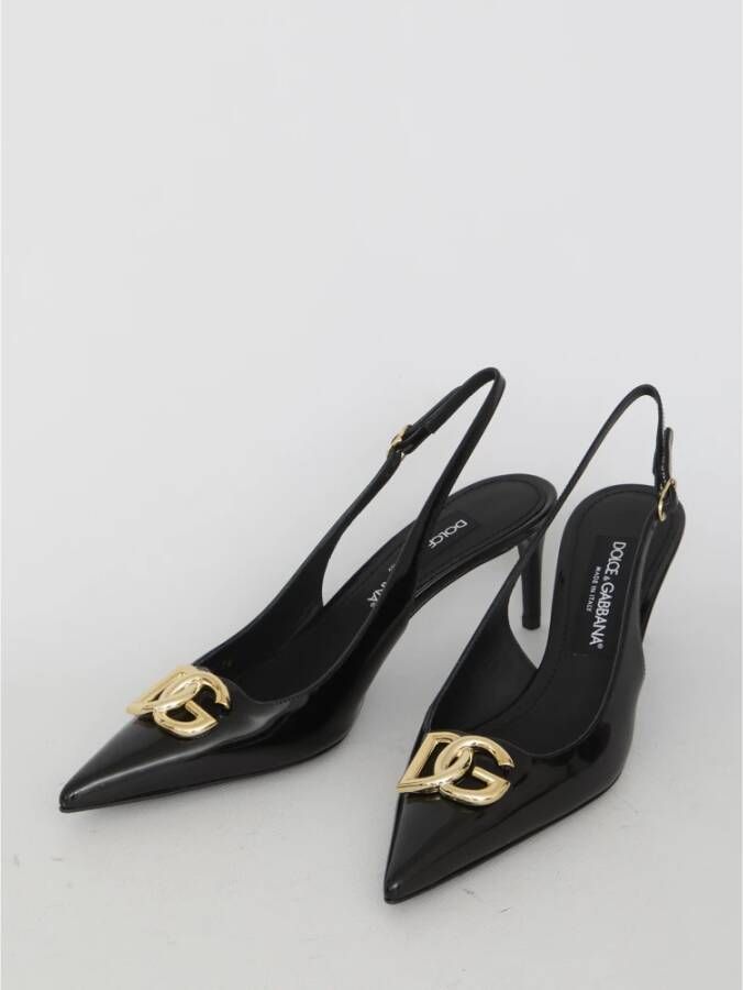 Dolce & Gabbana Zwarte slingback pumps met goud DG logo Black Dames