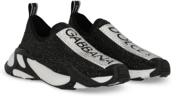 Dolce & Gabbana Zwarte Slip-On Sneakers met Kristalversiering