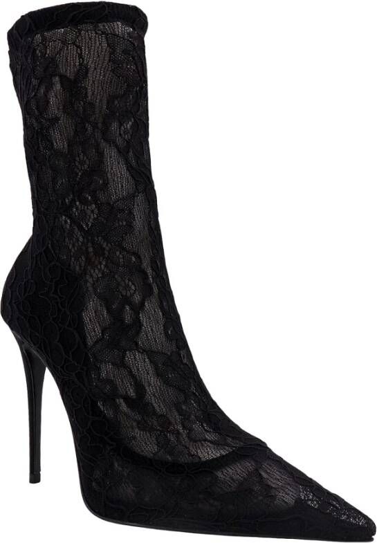 Dolce & Gabbana Zwarte Sok Enkellaarzen met Metalen Monogram Zwart Dames