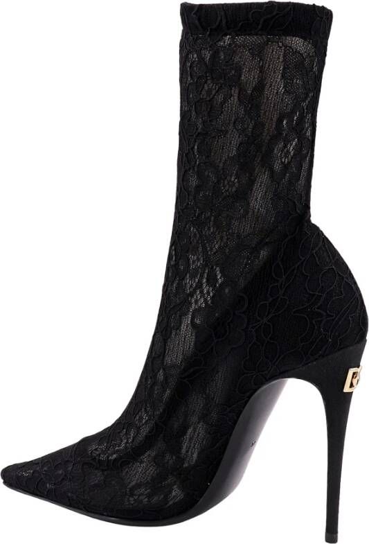 Dolce & Gabbana Zwarte Sok Enkellaarzen met Metalen Monogram Zwart Dames