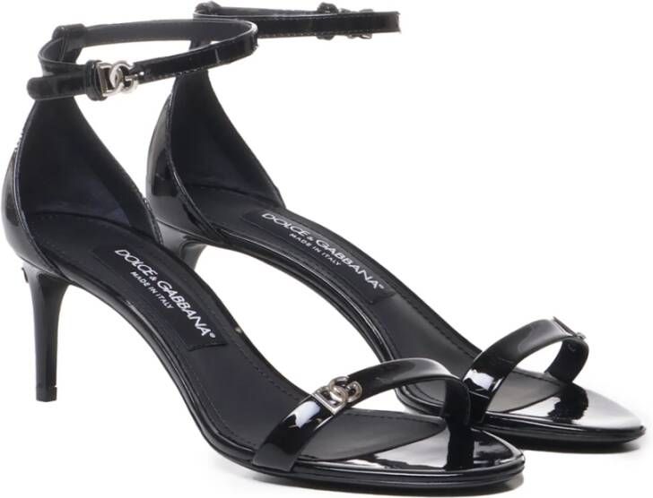 Dolce & Gabbana Zwarte spiegeleffect leren sandalen Black Dames