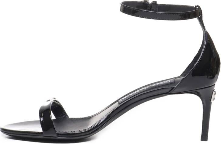 Dolce & Gabbana Zwarte spiegeleffect leren sandalen Black Dames