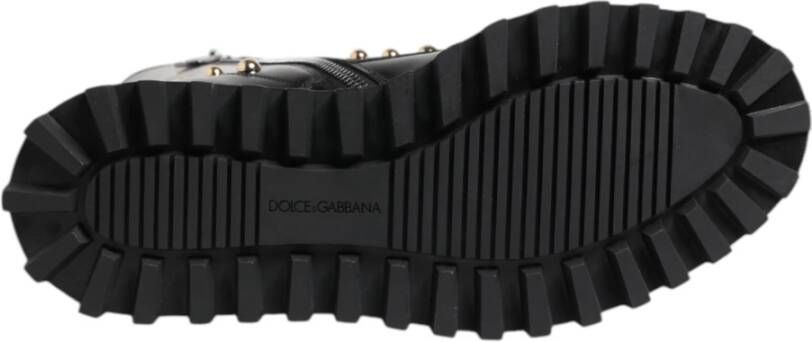 Dolce & Gabbana Zwarte Studded Lace Up Mid Calf Laarzen
