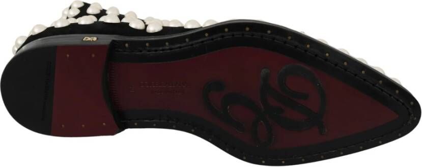 Dolce & Gabbana Zwarte Suède Enkellaarsjes met Parels Black Dames