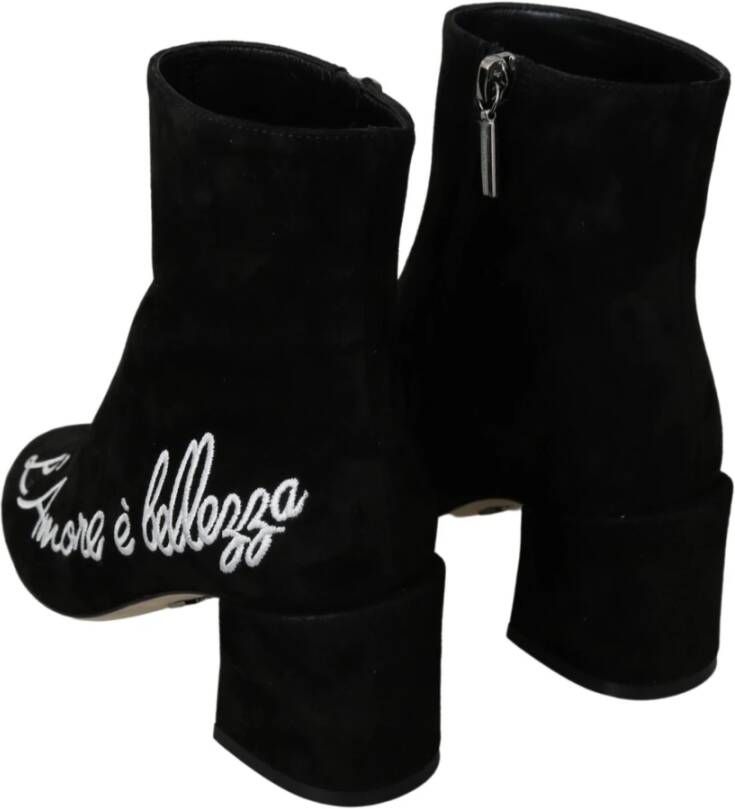 Dolce & Gabbana Zwarte Suède L'Amore E'Bellezza Enkellaarzen Black Dames