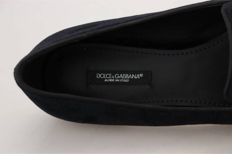 Dolce & Gabbana Zwarte Velvet Kristal Loafers Flats Schoenen