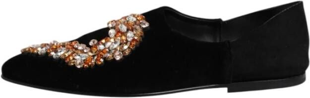 Dolce & Gabbana Zwarte Velvet Versierde Loafer Instap Schoenen