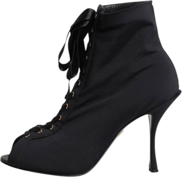 Dolce & Gabbana Zwarte Veters Stiletto Enkellaarzen