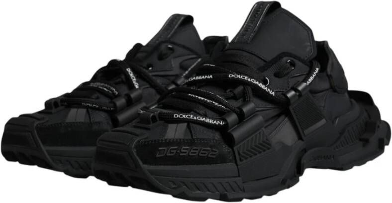 Dolce & Gabbana Zwarte Sneakers met Veters en Logo Black Heren