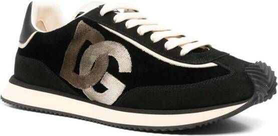Dolce & Gabbana Zwarte Vetersneaker met Logo Patch Black Heren