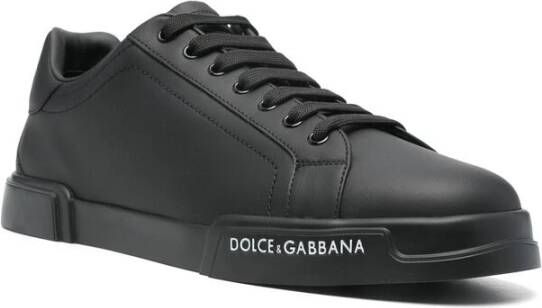 Dolce & Gabbana Zwarte Vetersneaker Rubberen Zool Black Heren