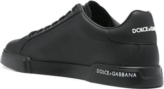 Dolce & Gabbana Zwarte Vetersneaker Rubberen Zool Black Heren
