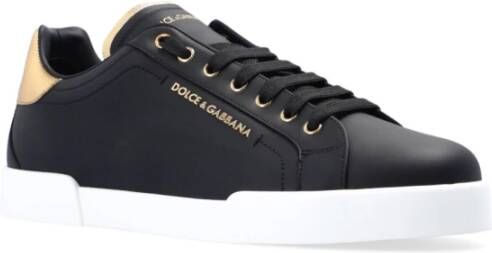 Dolce & Gabbana Zwart Goud Logo Sneakers Gemaakt in Italië Black Heren