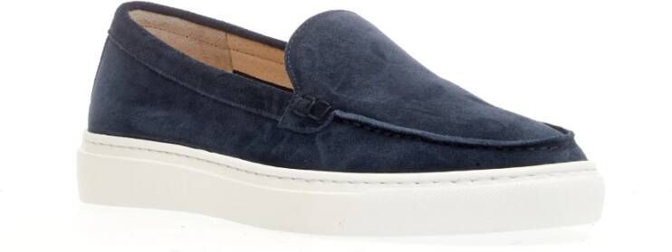 Doucal's Blauwe Suède Loafer Witte Rubberen Zool Blue Dames