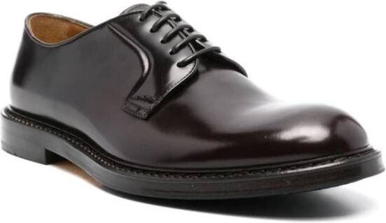 Doucal's Bordeauxrode Leren Veterschoenen met Platte Zool Brown Heren
