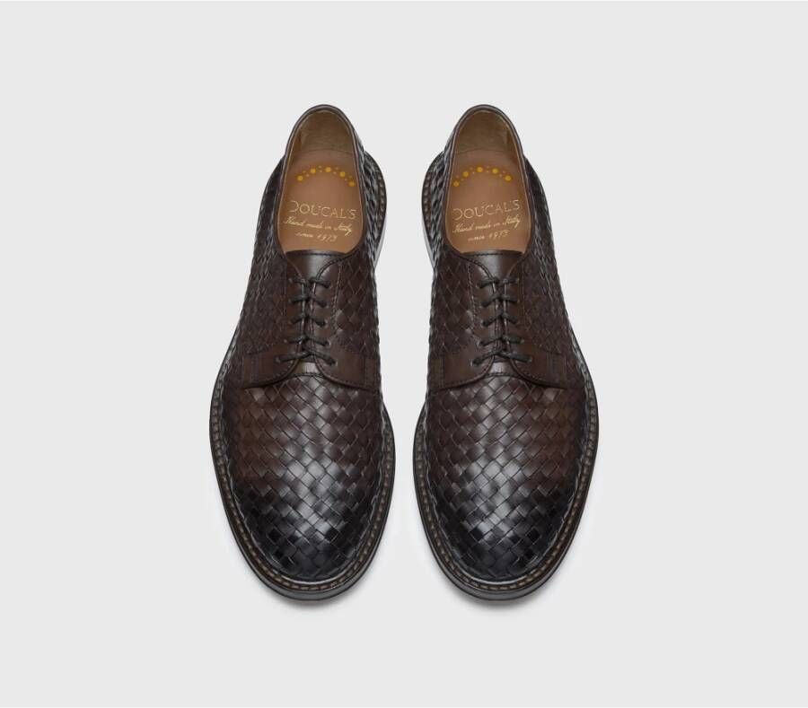 Doucal's Donkerbruine Geweven Leren Derby Schoenen Brown Heren