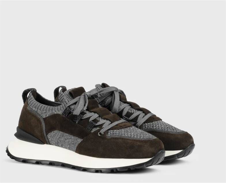 Doucal's Dames leren suède en technische stof | grijs bruine sneaker Brown Dames