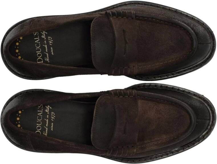 Doucal's Donkere Loafer Verouderd Suède