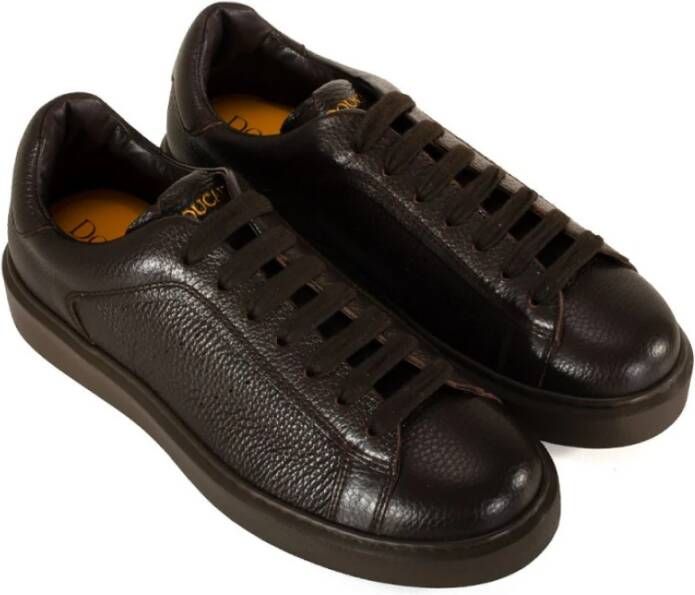 Doucal's Ebony Leren Sneakers met Ronde Neus en Bruine Rubberen Zool Bruin Heren