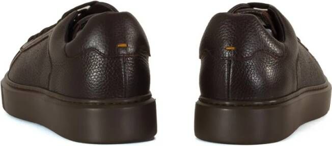 Doucal's Ebony Leren Sneakers met Ronde Neus en Bruine Rubberen Zool Bruin Heren