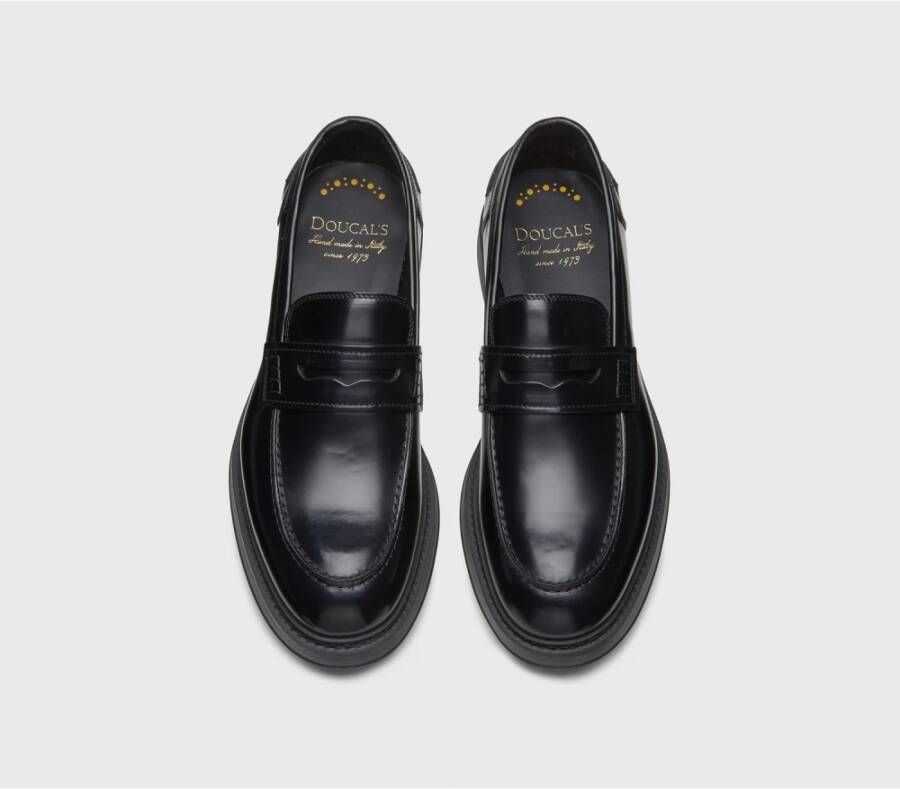 Doucal's Heren leren Penny loafer | zwart Black Heren