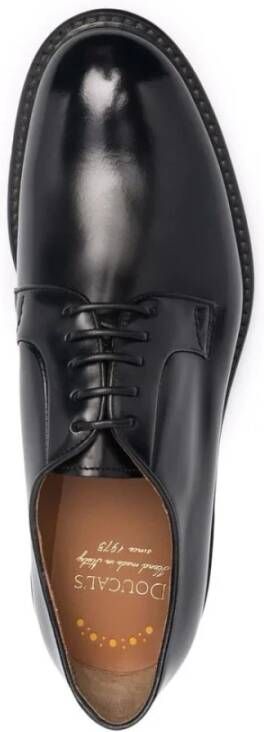 Doucal's Leren Derby Schoen Ronde Neus Glanzende Afwerking Black Heren