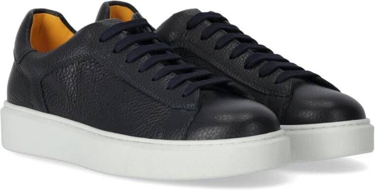 Doucal's Navy Blauw Gehamerd Leren Sneaker Blue Heren