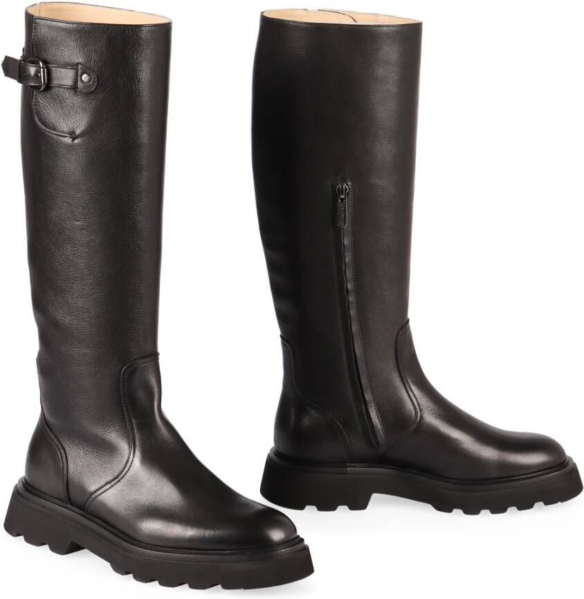 Doucal's Ritssluiting Leren Laarzen Ronde neus Kalf Black Dames