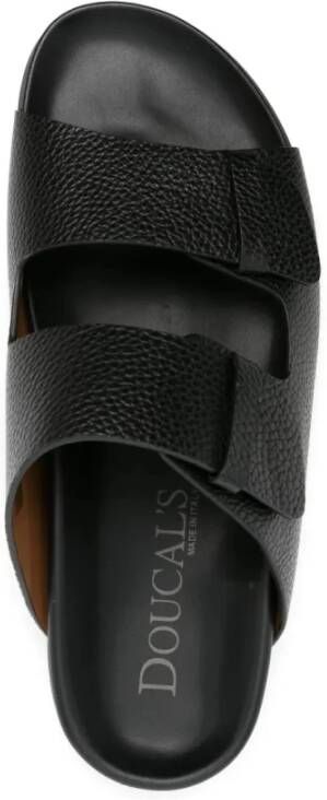 Doucal's Zwarte leren dubbele band slippers
