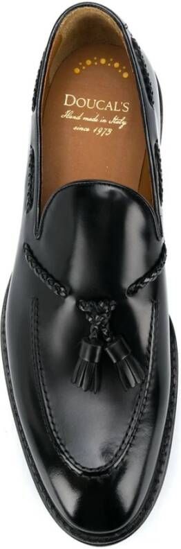 Doucal's Zwarte Leren Loafer Platte Schoenen