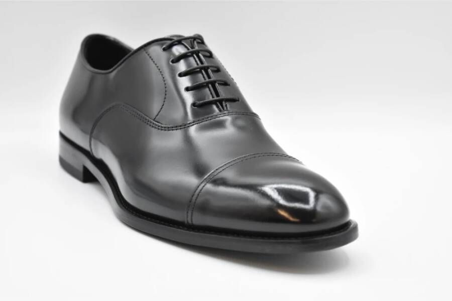 Doucal's Zwarte leren Oxford Cap Toe schoenen Black Heren