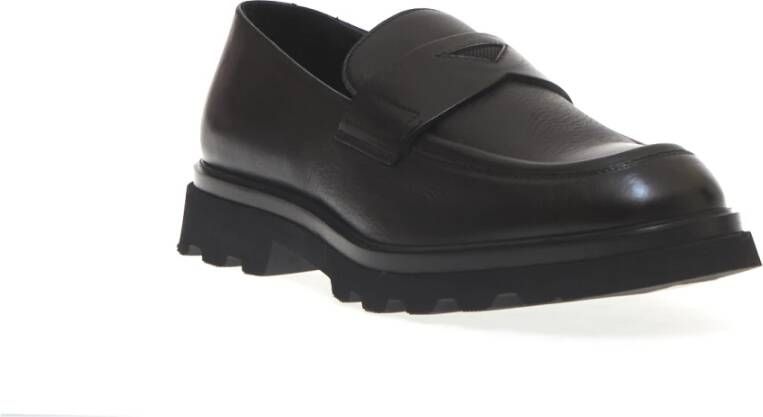 Doucal's Zwarte Leren Penny Loafer met Zware Rubberen Zool Black Heren