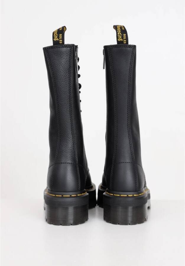 Dr. Martens Zwarte Hoge Leren Laarzen Gele Stiksels Black Dames