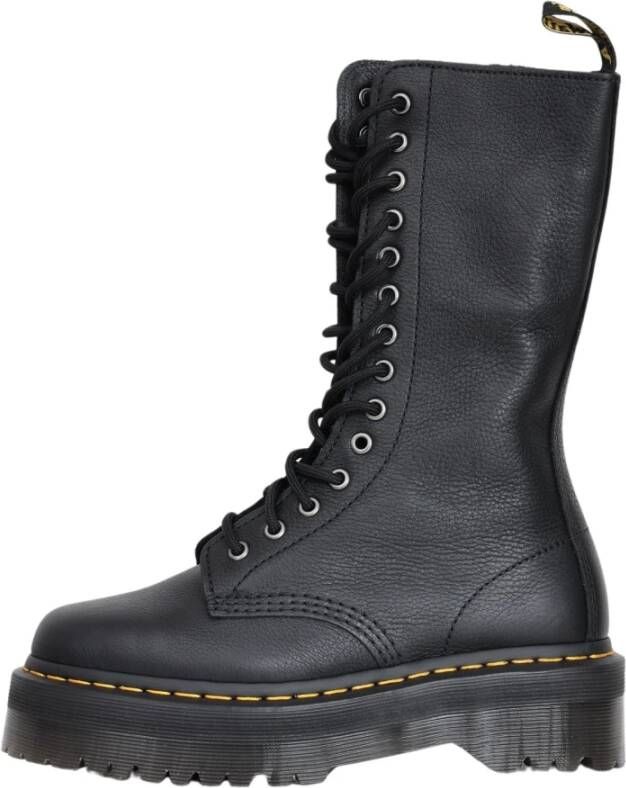 Dr. Martens Zwarte Hoge Leren Laarzen Gele Stiksels Black Dames