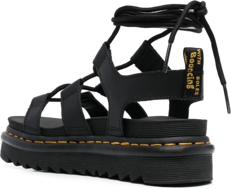 Dr. Martens Zwarte Leren Sandalen met Kantdetail Black Dames