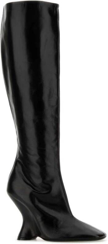 Dries Van Noten Elegante Zwarte Leren Haklaarzen Black Dames
