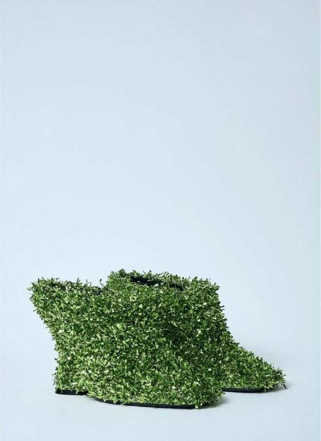 Dries Van Noten Gebogen Hak Metallic Sleehakken Green Dames