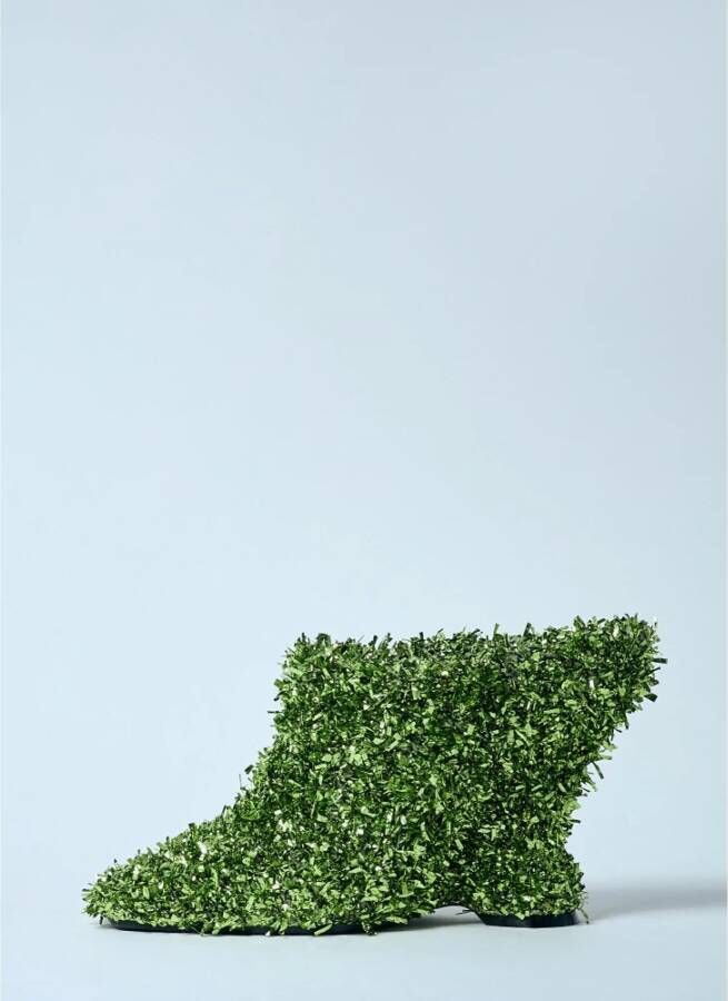 Dries Van Noten Gebogen Hak Metallic Sleehakken Green Dames