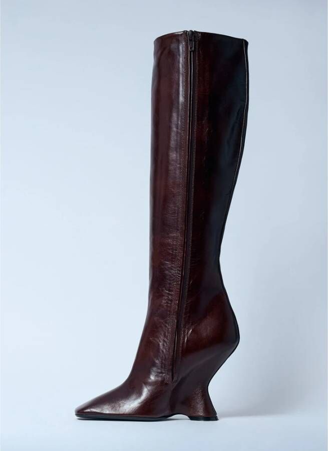 Dries Van Noten Italiaanse Leren Sleehaklaarzen Brown Dames
