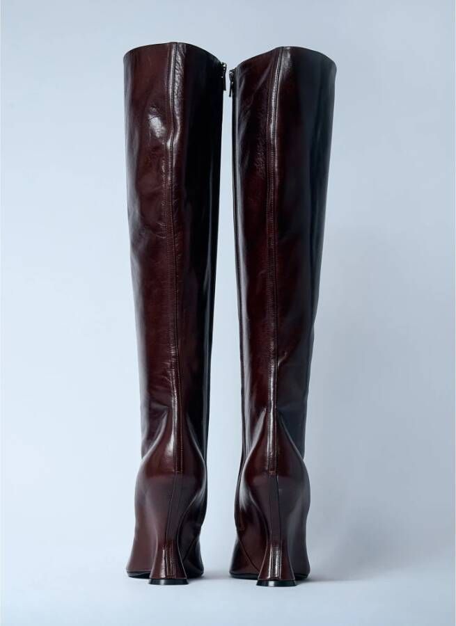 Dries Van Noten Italiaanse Leren Sleehaklaarzen Brown Dames