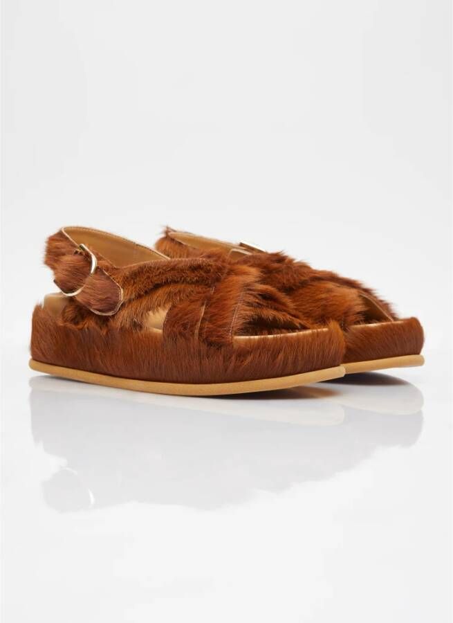 Dries Van Noten Stijlvolle Ponyhair Sandalen Bruin Dames