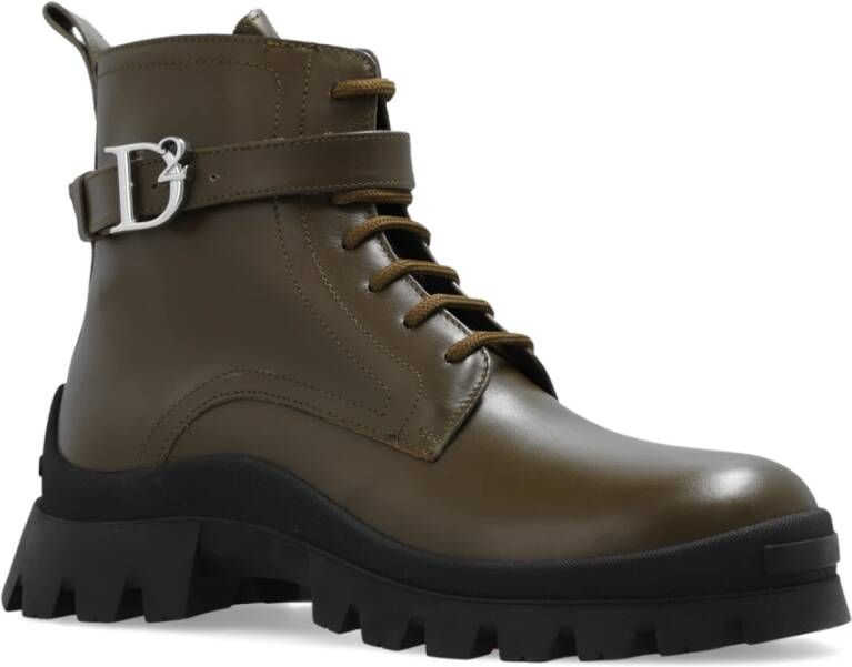 Dsquared2 Leren gevechtslaarzen Groen Dames