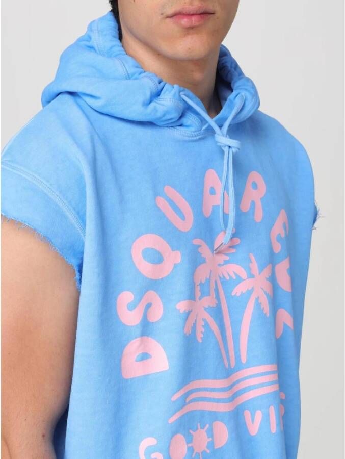 Dsquared2 Blauwe Mouwloze Hoodie met Palmboom Grafisch