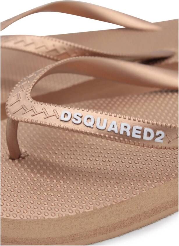 Dsquared2 Gouden Logo-Print Flip-Flops Beige Dames